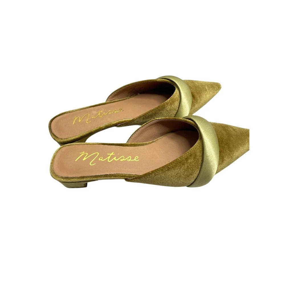 MATISSE Kellan velvet Kitten Heel Slip On Pointed Toe Mules Size 6 green chic - Picture 7 of 12